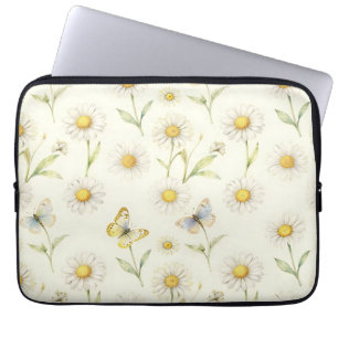 Watercolor Daisy and Butterfly Meadow Pattern Laptop Sleeve
