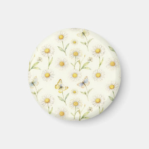 Watercolor Daisy and Butterfly Meadow Pattern Magnet