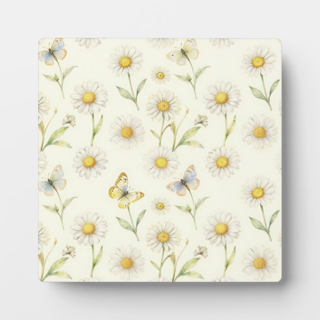 Watercolor Daisy and Butterfly Meadow Pattern Plaque (Front)