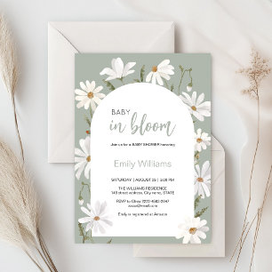 Watercolor daisy baby in bloom flower baby shower invitation