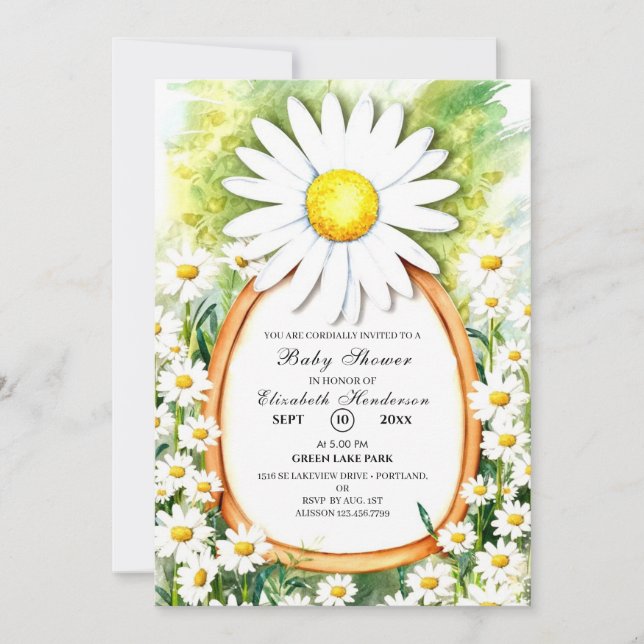 Watercolor Daisy Baby Shower Invitation (Front)