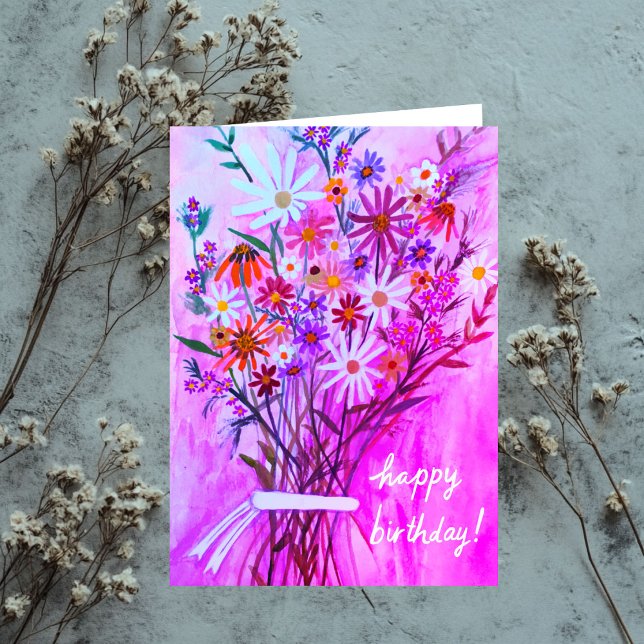 Watercolor Daisy Bouquet Custom HAPPY BIRTHDAY Card (Watercolor Handpainted Daisy Bouquet Customize it! HAPPY BIRTHDAY Card
)