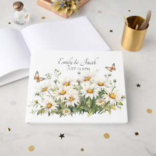 Watercolor Daisy Bouquet For Anniversary Party Guest Book