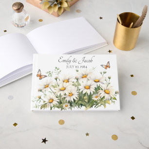 Watercolor Daisy Bouquet For Anniversary Party Guest Book