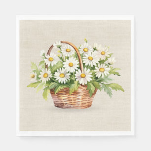 Watercolor Daisy Bouquet In Basket Napkin