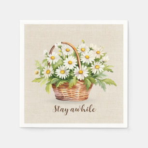 Watercolor Daisy Bouquet In Basket Napkin