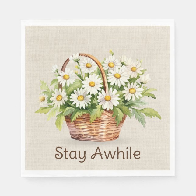 Watercolor Daisy Bouquet In Basket Napkin (Front)