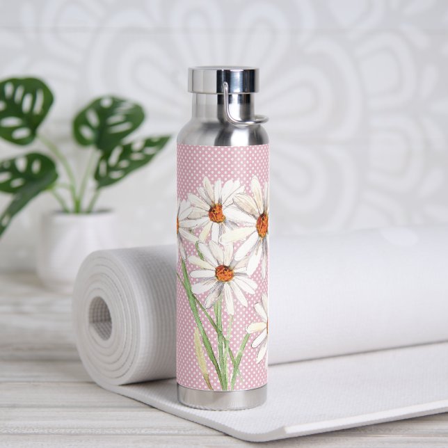 Watercolor Daisy Bouquet On Dots Water Bottle (Yoga)