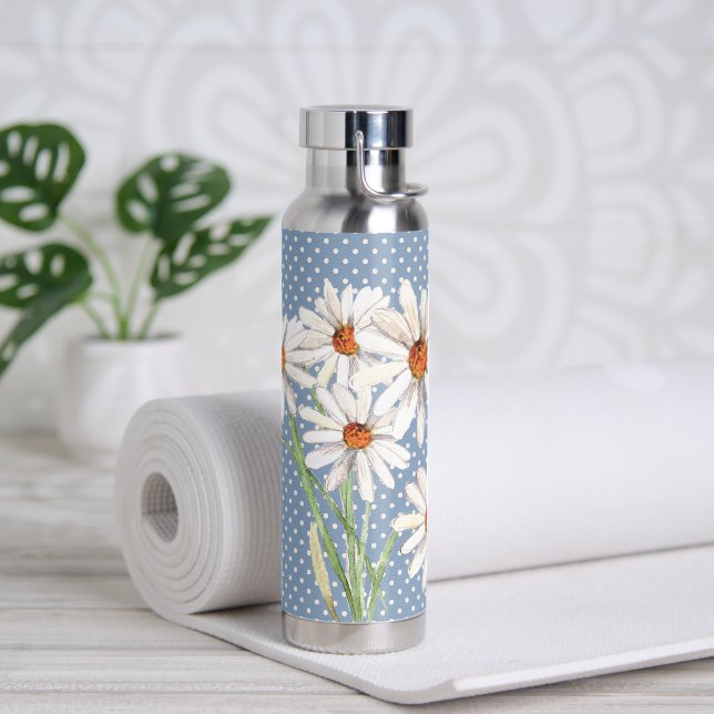 Watercolor Daisy Bouquet On Dots   Water Bottle (Yoga)