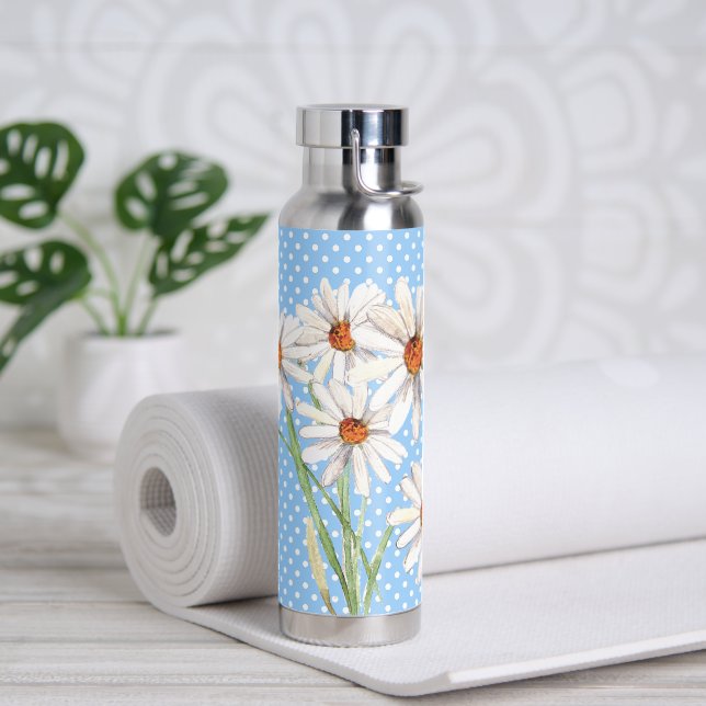 Watercolor Daisy Bouquet On Dots  Water Bottle (Yoga)