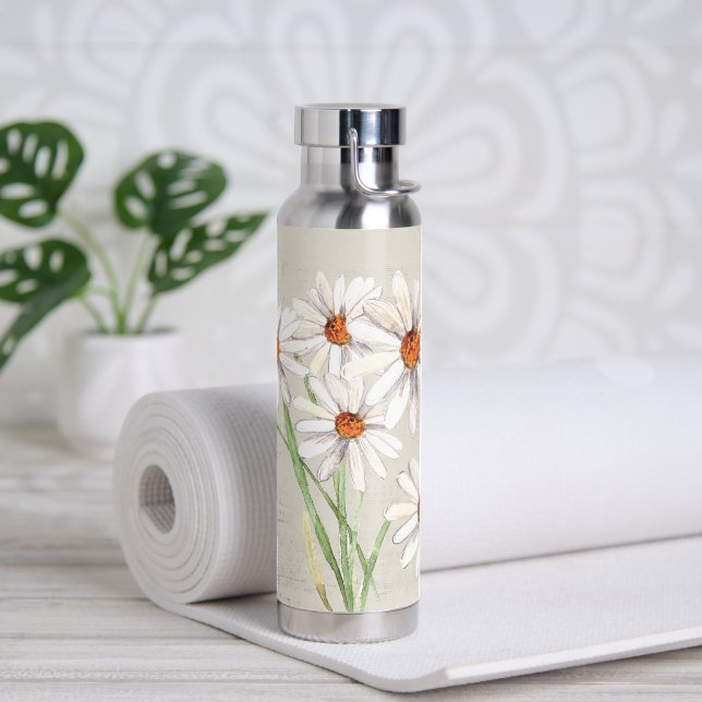 Watercolor Daisy Bouquet On Faded Music Water Bottle (Yoga)