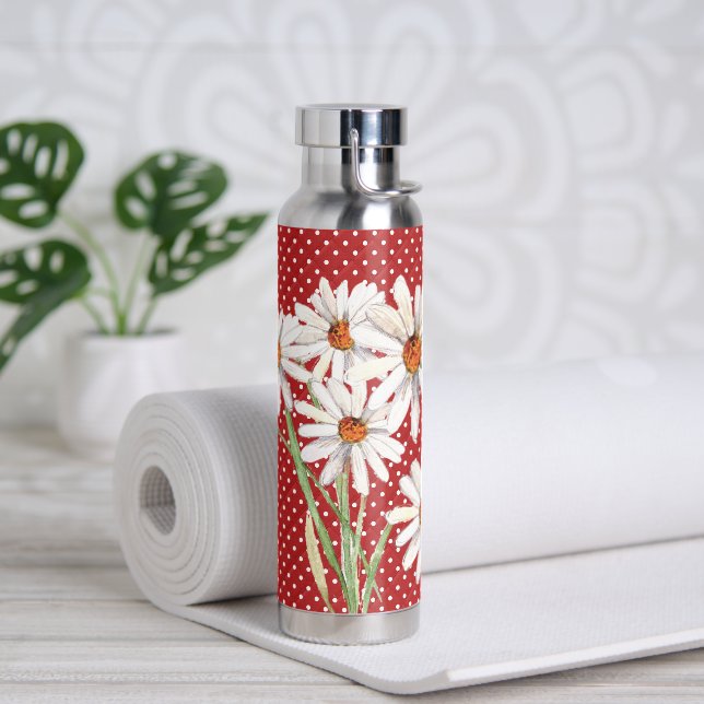 Watercolor Daisy Bouquet On Quilted Dots  Water Bottle (Yoga)