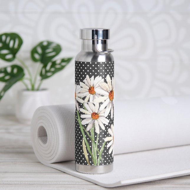 Watercolor Daisy Bouquet On Quilted Dots Water Bottle (Yoga)