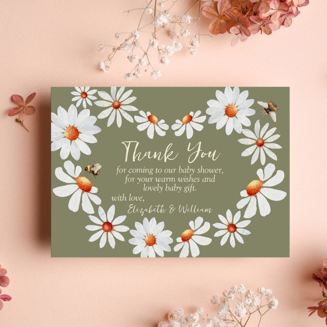 Watercolor Daisy & Bumblebee Baby Shower Thank You (Creator Uploaded)