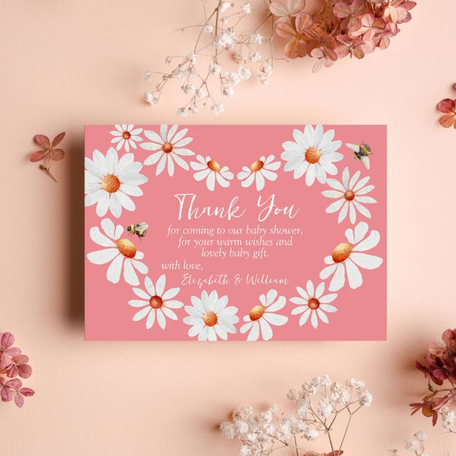 Watercolor Daisy & Bumblebee Baby Shower Thank You (Creator Uploaded)