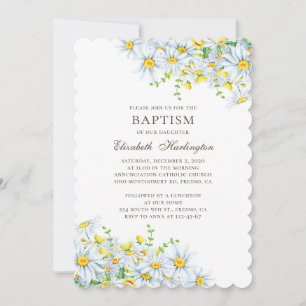 Watercolor daisy. Country flowers. Floral baptism Invitation