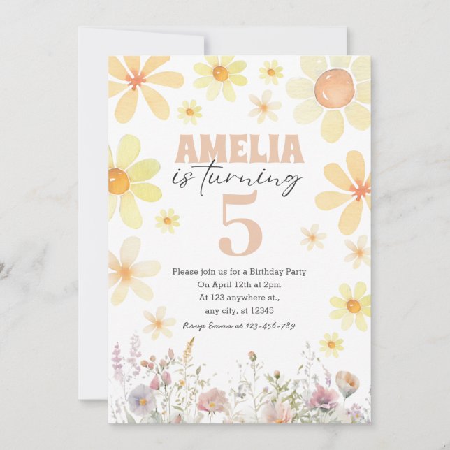 Watercolor Daisy Desert Sand Birthday Invitation (Front)