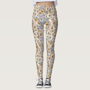 watercolor daisy explosion leggings