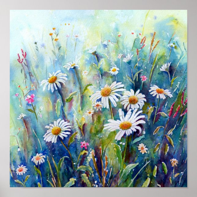 Watercolor Daisy Field Poster (Front)