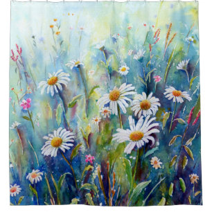 Watercolor Daisy Field Shower Curtain