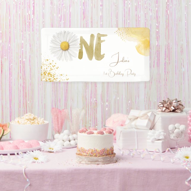 Watercolor daisy first Birthday Banner (Party)
