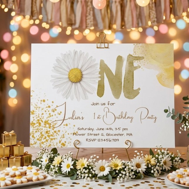 Watercolor daisy first Birthday Invitation (Creator Uploaded)