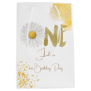 Watercolor daisy first Birthday Medium Gift Bag