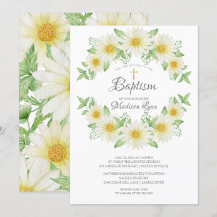 Watercolor Daisy Floral Baptism Invitation