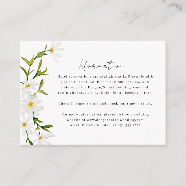 Watercolor Daisy Floral Wedding Information Card  (Front)