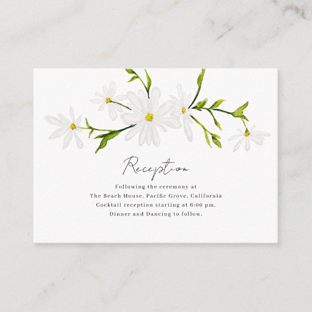 Watercolor Daisy Floral Wedding Reception Card  (Front)