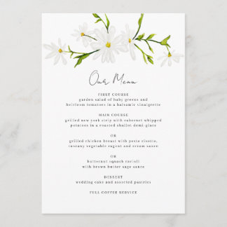 Watercolor Daisy Floral Wedding Reception Menu