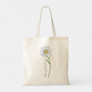 Watercolor Daisy Flower Wildflower Script Name Tote Bag