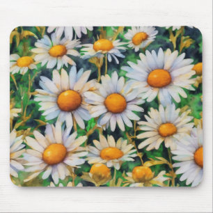 Watercolor Daisy Flowers Garden Mouse Mat