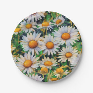 Watercolor Daisy Flowers Garden Paper Plate