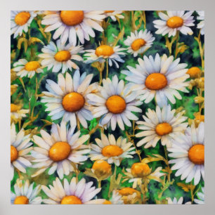 Watercolor Daisy Flowers Garden Poster