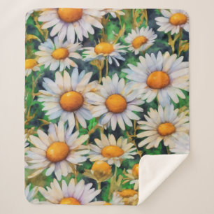Watercolor Daisy Flowers Garden Sherpa Blanket