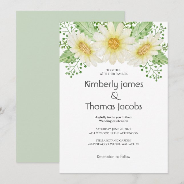 Watercolor Daisy Flowers Wedding Invitation (Front/Back)
