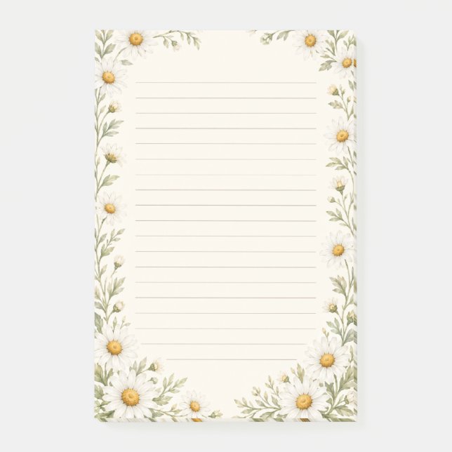 Watercolor Daisy Garden Lined  Post-it Notes (Front)