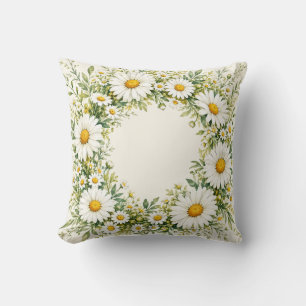 Watercolor Daisy Garden Wreath  Cushion