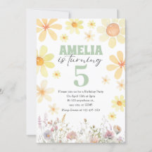 Watercolor Daisy Pastel Green Birthday Invitation