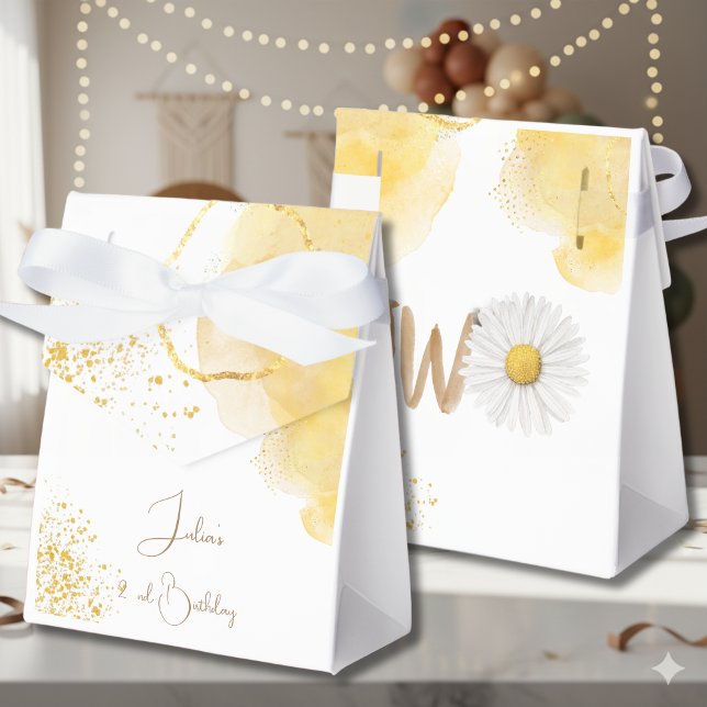 Watercolor daisy second Birthday Favour Box (Creator Uploaded)