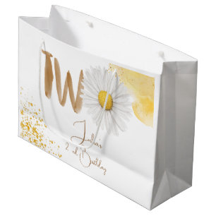 Watercolor daisy second Birthday Large Gift Bag