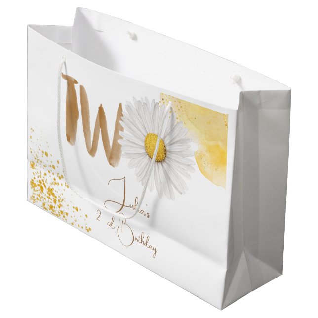 Watercolor daisy second Birthday Large Gift Bag (Front Angled)
