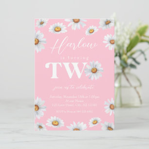 Watercolor Daisy Two Girl's 2nd Birthday Invitation