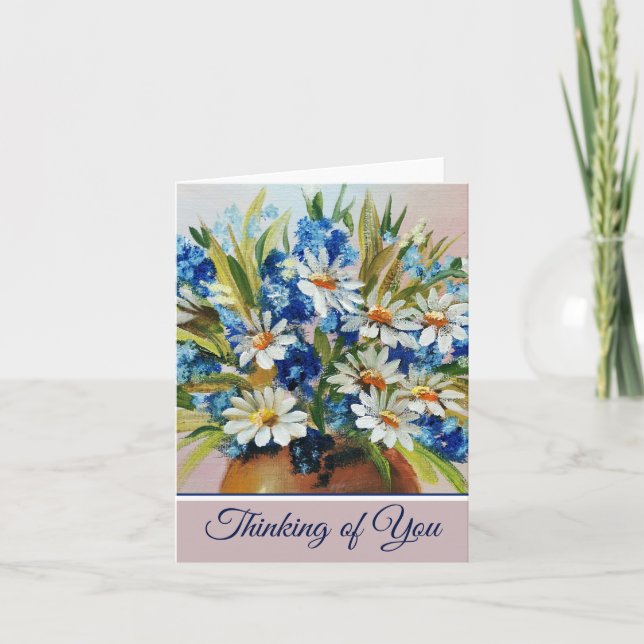 Watercolor daisy vase customisable note card (Front)