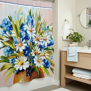Watercolor daisy vase shower curtain