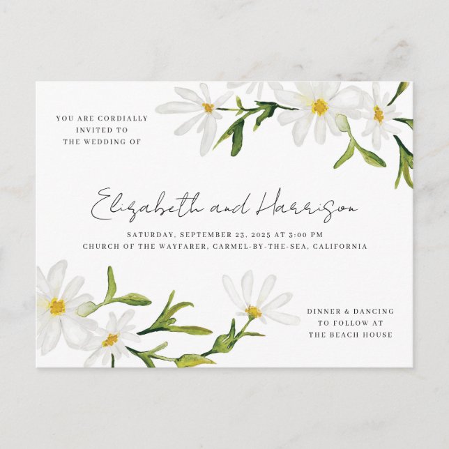 Watercolor Daisy Wedding Invitation Postcard (Front)