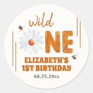 Watercolor Daisy Wild One 1st Birthday Girl Classic Round Sticker