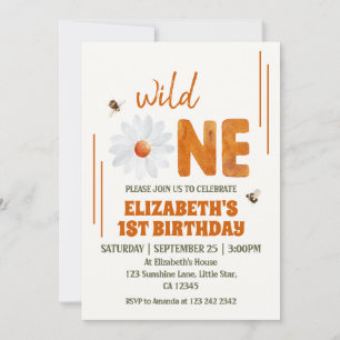 Watercolor Daisy Wild One 1st Birthday Girl Invitation