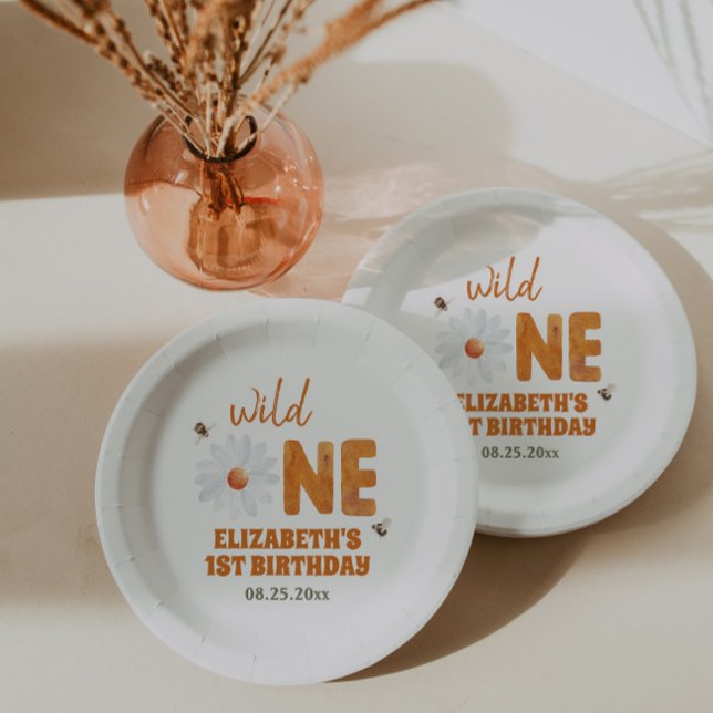 Watercolor Daisy Wild One 1st Birthday Girl Paper Plate (Creator Uploaded)